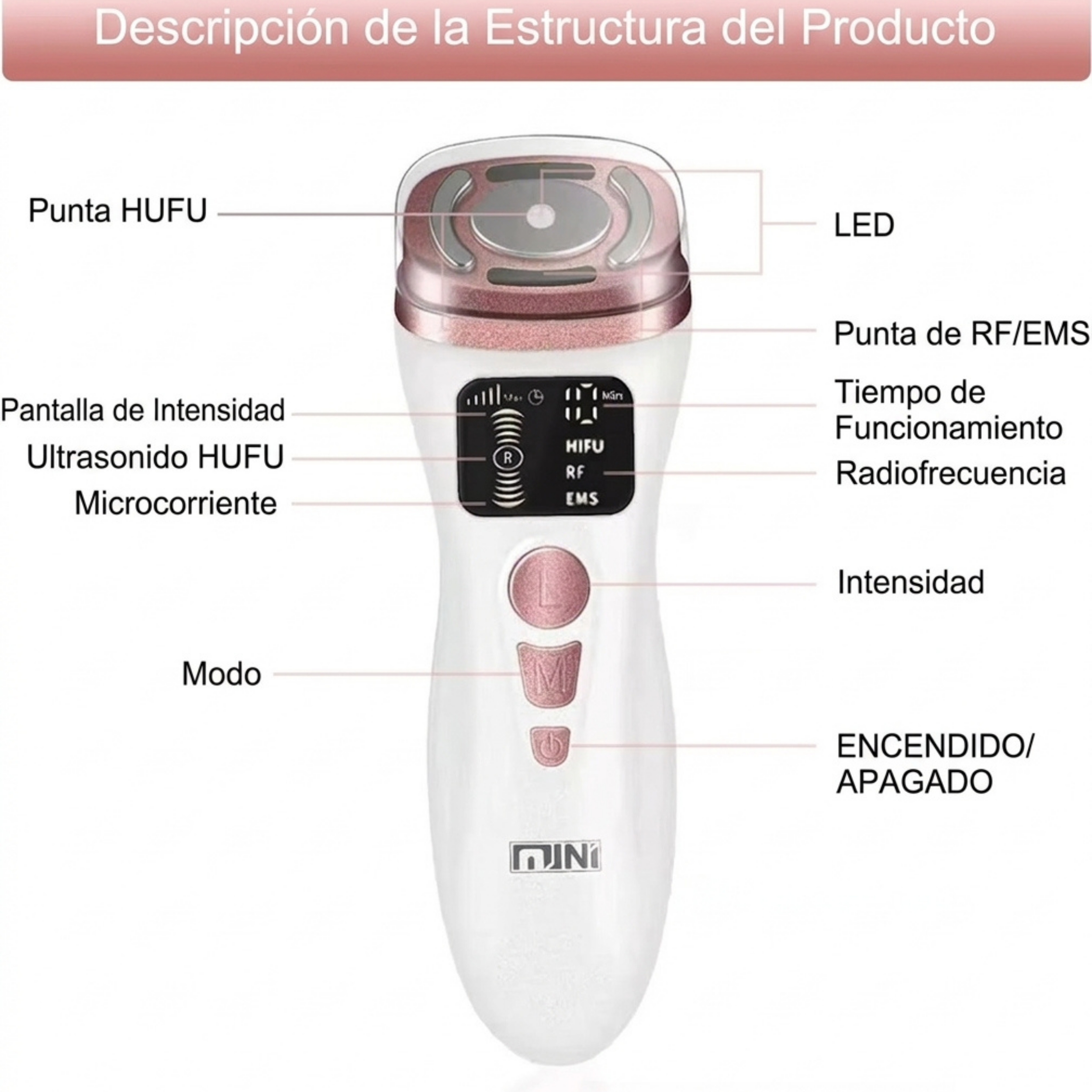 Mini HIFU Facial 3 en 1 (HIFU + Radiofrecuencia + EMS)